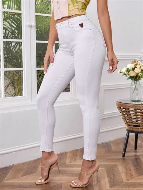 Shein Essnce Jeans Ajustados De Talle Alto Con Dise O De Parche Moda