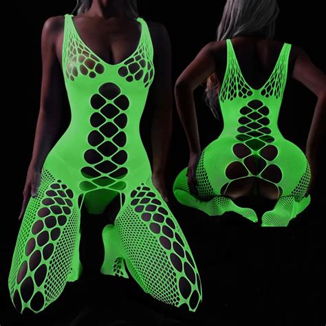 Women Luminous Mesh Lingerie Erotic See Through Hollow Out Net Clothing