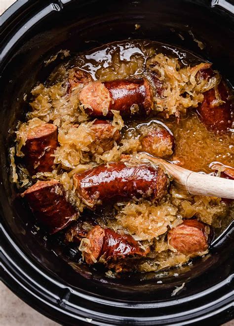 Crock Pot Kielbasa and Sauerkraut - Salt & Baker