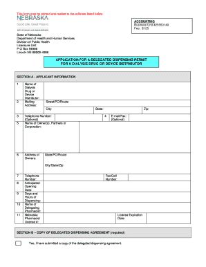 Fillable Online Dhhs Ne Application For A Delegated Dispensing Permit