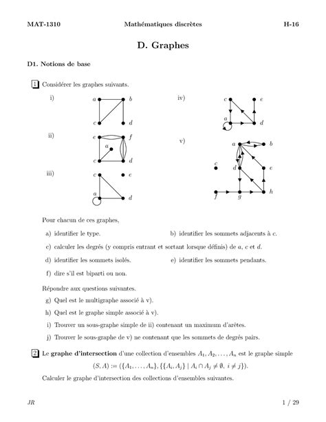 4 Exercices Théorie des graphes D Graphes D1 Notions de base 1