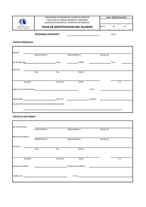 Ficha Identificacion Personal Fecha De De Programa Academico Foto