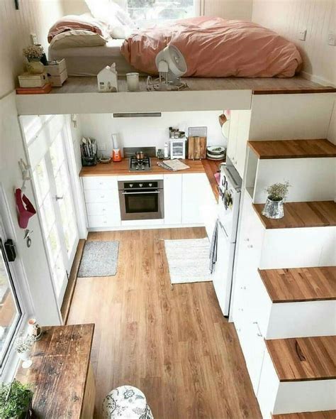 Wooden Stairs For Upstairs Bedroom In Tiny Home Kitchen Zero Waste