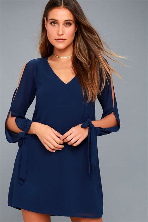 First Date Navy Blue Long Sleeve Shift Dress Long Sleeve Shift Dress