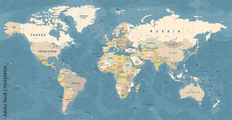 Photo & Art Print World Map Vector. Detailed illustration of worldmap ...