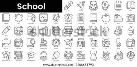 Set Outline School Icons Minimalist Thin Stock Vector (Royalty Free) 2206681793 | Shutterstock