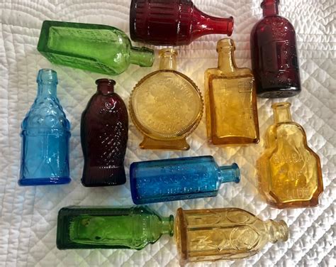 Antique Bottle Lot Cobalt Blue Green Amber Vintage Lysol Bottle Set