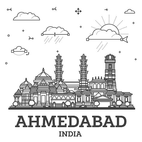 Premium Vector Outline Ahmedabad India City Skyline With Historic