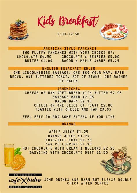 Kids Menu – Cafe Bistro