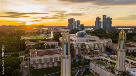 Magnificent Aerial View Of Sunrise At The Kota Iskandar Mosque Located