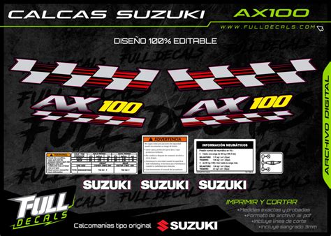 Calcas Suzuki Ax Dise O Tipo Original Moderna Roja Full Decals