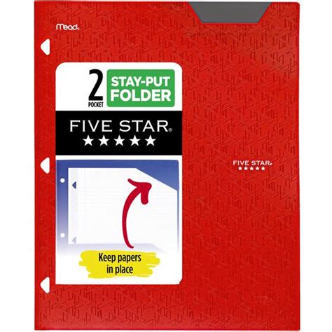 Five Star® 2-Pocket Stay-Put Plastic Folder, Fire Red | Pocket & Prong ...