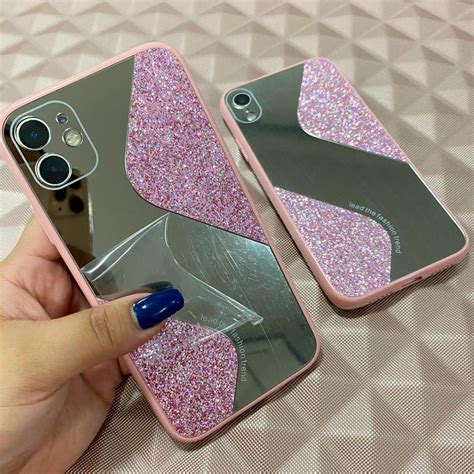 Capinha Para Iphone Case Espelhada Glitter Rosa Parcelamento Sem