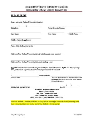 Keiser Request For Official College Transcripts 2011 2024 Fill And