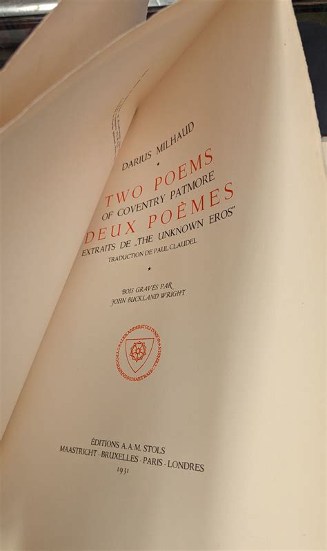 Biblio Two Poems Deux Poemes Of Coventry Patmore By Darius Milhaud