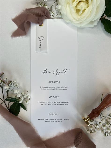 Custom Menu Cards With Chiffon Ribbon And Wax Seals Vellum Place