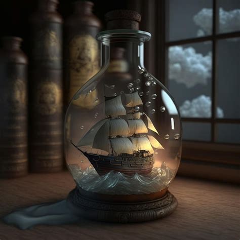 Premium AI Image | A bottle of ship in a bottle with a ship in it