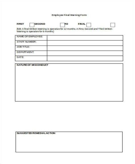 Free Final Written Warning Template Printable Templates