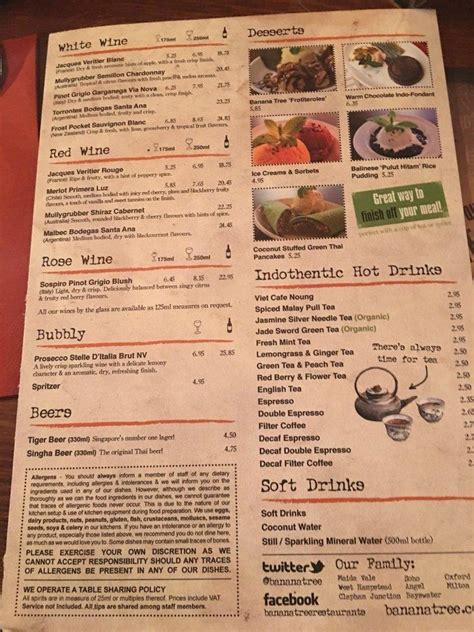 Menu At Banana Tree Oxford Restaurant Oxford