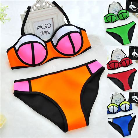 S XL Sexy Neoprene Bikini Set With Padded Push Up Swimwear For Women