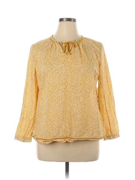 Talbots Cotton Yellow Long Sleeve Blouse Size Xl Petite