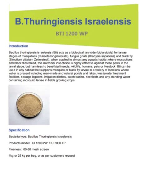 Insecticide Bti Bacillus Thuringiensis Israelensis 7000iu Mg Wp Bti