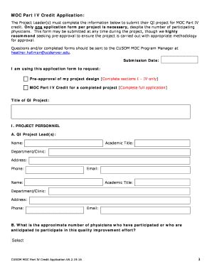 Fillable Online Ucdenver MOC Part IV Credit Application Form Denver