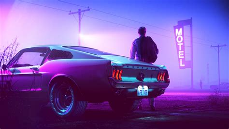 Retrowave Mustang 4K wallpaper | Neon car, Mustang fastback, Mustang ...