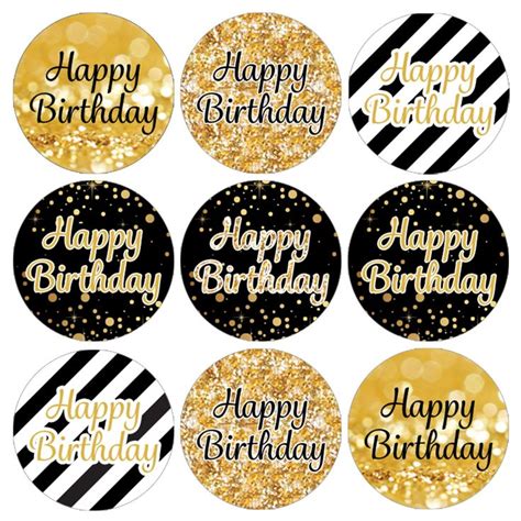 Gold And Black Happy Birthday Party Stickers 180 Labels Birthday Favor Stickers For Chocolate