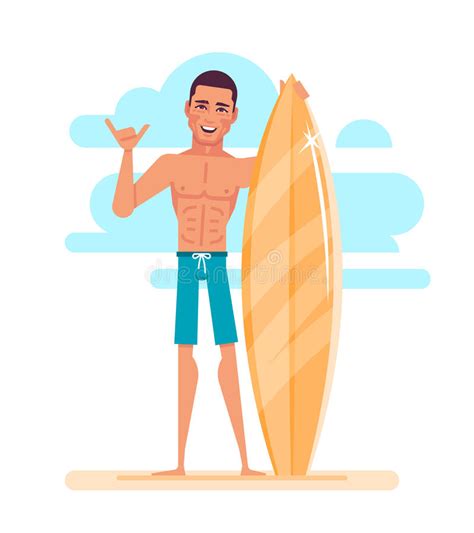 Attractive Young Surfer Is Holding Surfboard On The Beach Modern