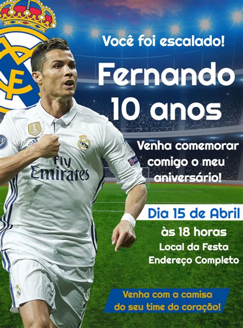 Convite Aniversário Cristiano Ronaldo CR7 Edite grátis nosso