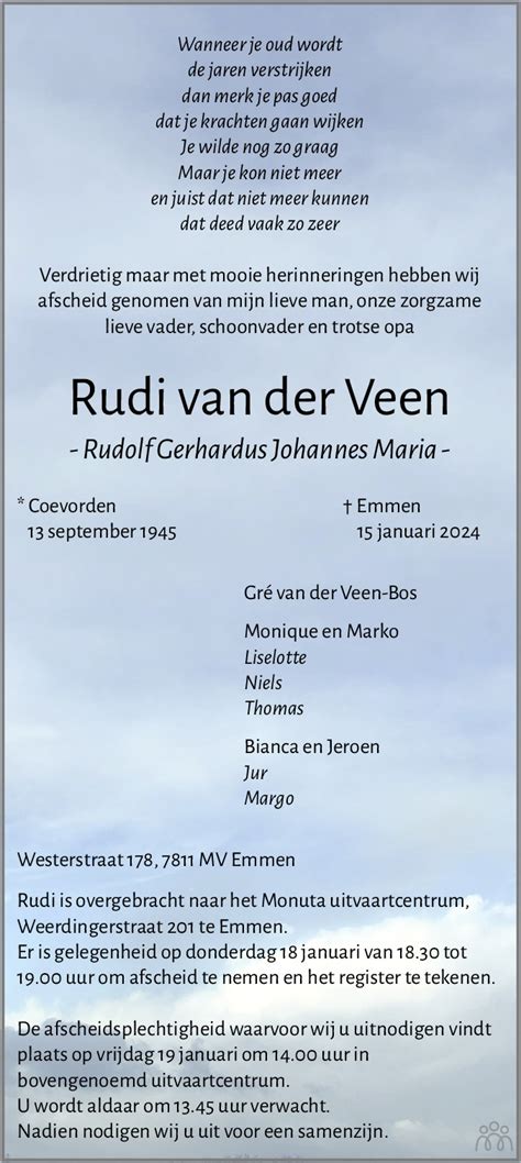 Rudi Rudolf Gerhardus Johannes Maria Van Der Veen 15 01 2024