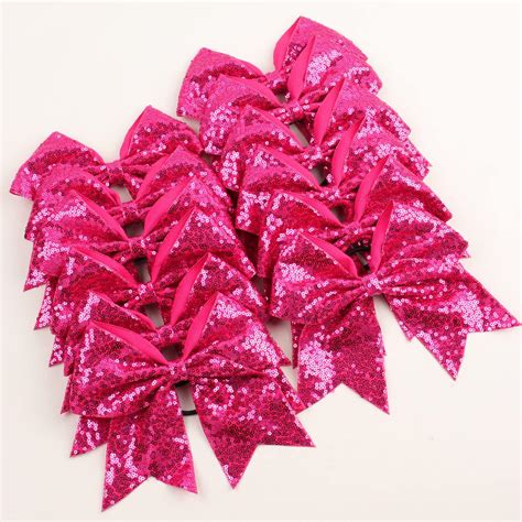 Oaoleer 12PCS Large Glitter Cheer Hair Bows - Sequin Hot Pink ...