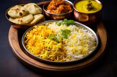 Premium Photo A Wooden Tray Topped With Bowls Of Food Indian