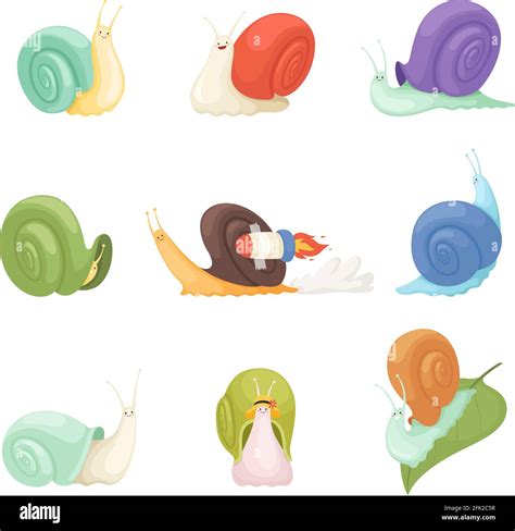 Snails cartoon. Characters funny insects animals vector symbols of slow ...