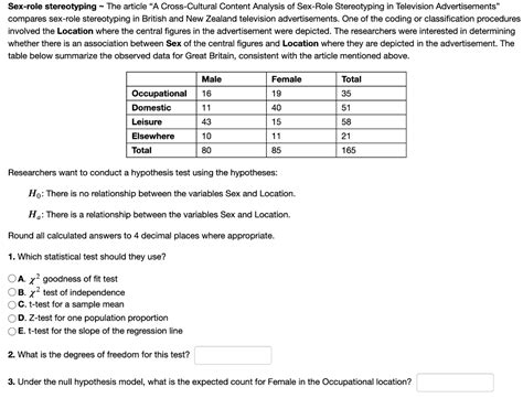 Solved Sex Role Stereotyping The Article A Cross Cultural Chegg