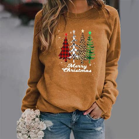 Women Christmas Top Printed Multicolor Long Sleeve Plus Size Hoodies