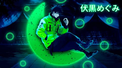 Megumi Fushiguro Jujutsu Kaisen Glowing Circle Crescent Moon Green