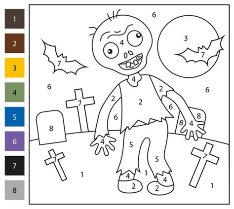 Zombie Color by Number | Free Printable Coloring Pages