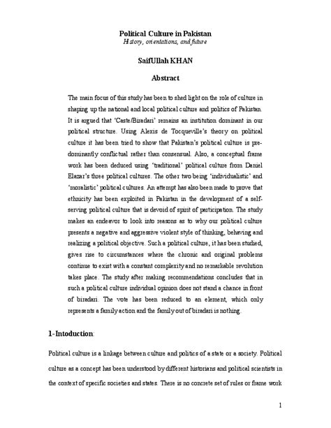 (PDF) Political Culture in Pakistan History, orientations, and future