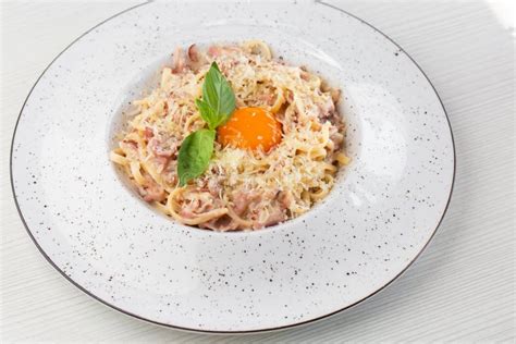 Pasta Carbonara Spaghetti With Bacon Parmesan Cream Sauce And Egg