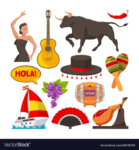 Travel Pictures Of Spain Cultural Objects Cartoon Vector Image