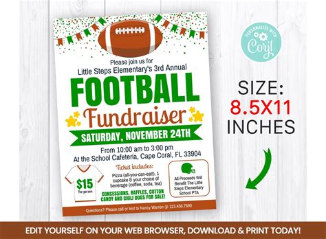 Editable Football Fundraiser Flyer Template Charity Non Profit Event