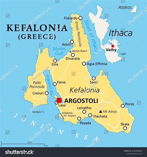 Kefalonia Greek Island Political Map Known Stock Vector (Royalty Free ...