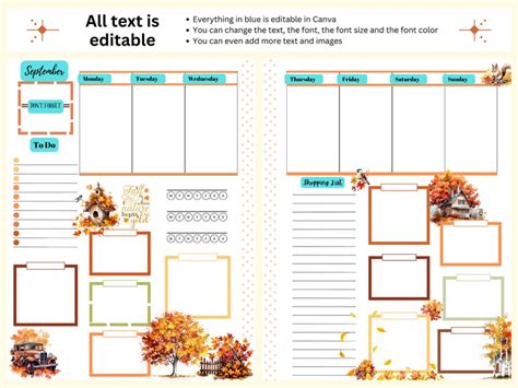 Autumn Leaves Weekly Planner Insert, 2 Page Vertical Layout for Happy ...