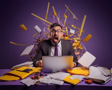 Hombre De Negocios Gritando Y Molesto Sentado Frente A Una Computadora