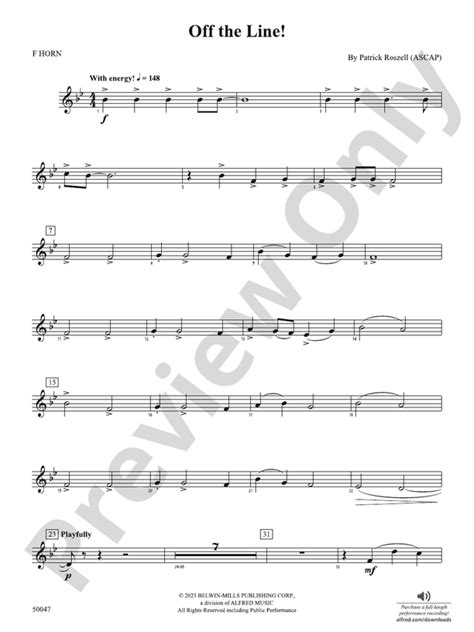 Off The Line 1st F Horn 1st F Horn Part Digital Sheet Music Download