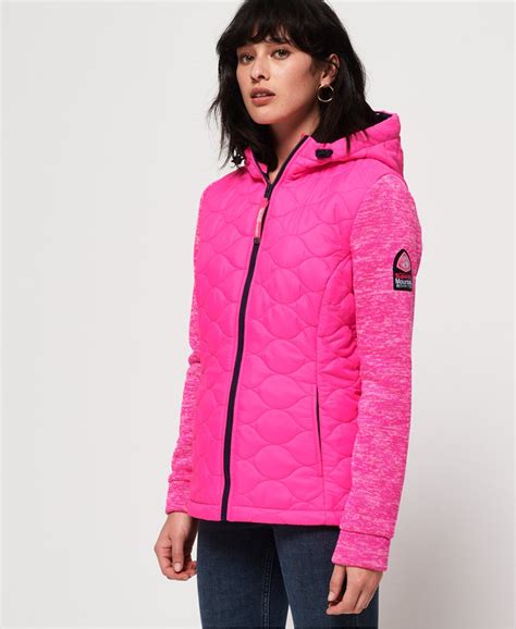 Womens Sd Storm Quilted Hybrid Jacket In Fluro Pink Superdry Uk