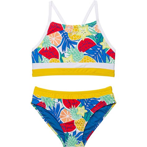 Speedo Big Girls Print Block Bikini Set Upf Save