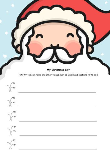 Christmas List Writing Frame Teaching Resources